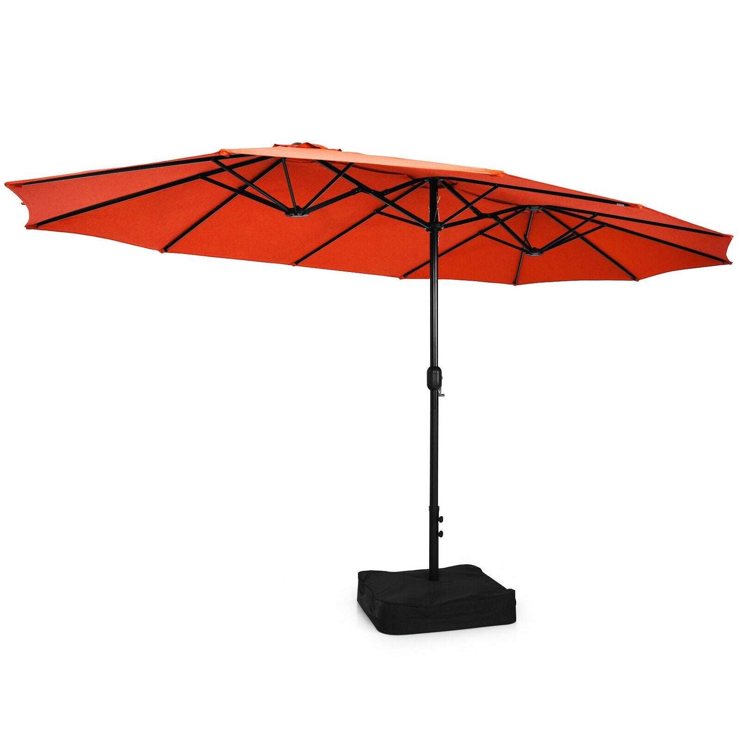 15 Feet Double-Sided Twin Patio Umbrella with Crank and Base Coffee in Outdoor Market-Orange Kids Crystal