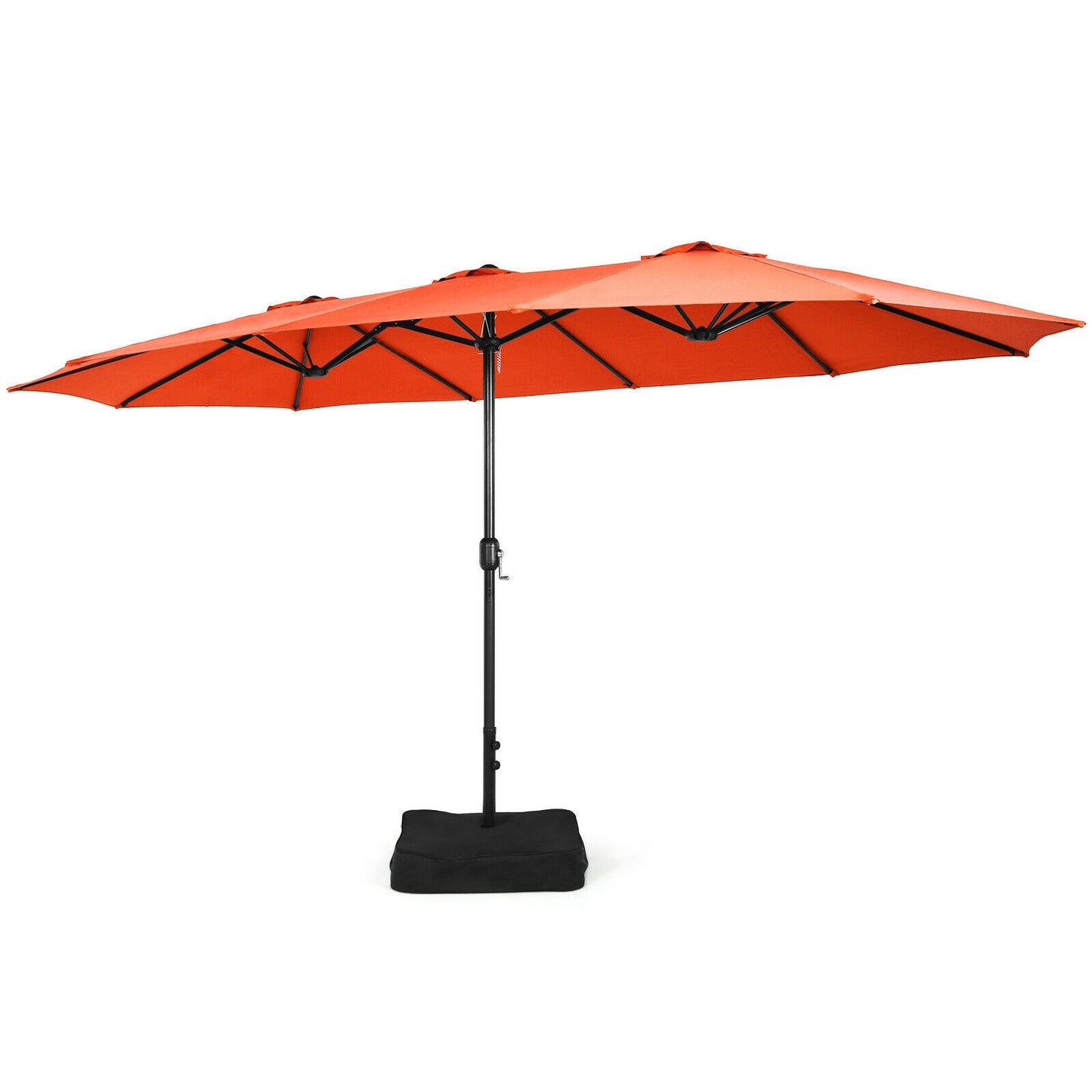15 Feet Double-Sided Twin Patio Umbrella with Crank and Base Coffee in Outdoor Market-Orange Kids Crystal
