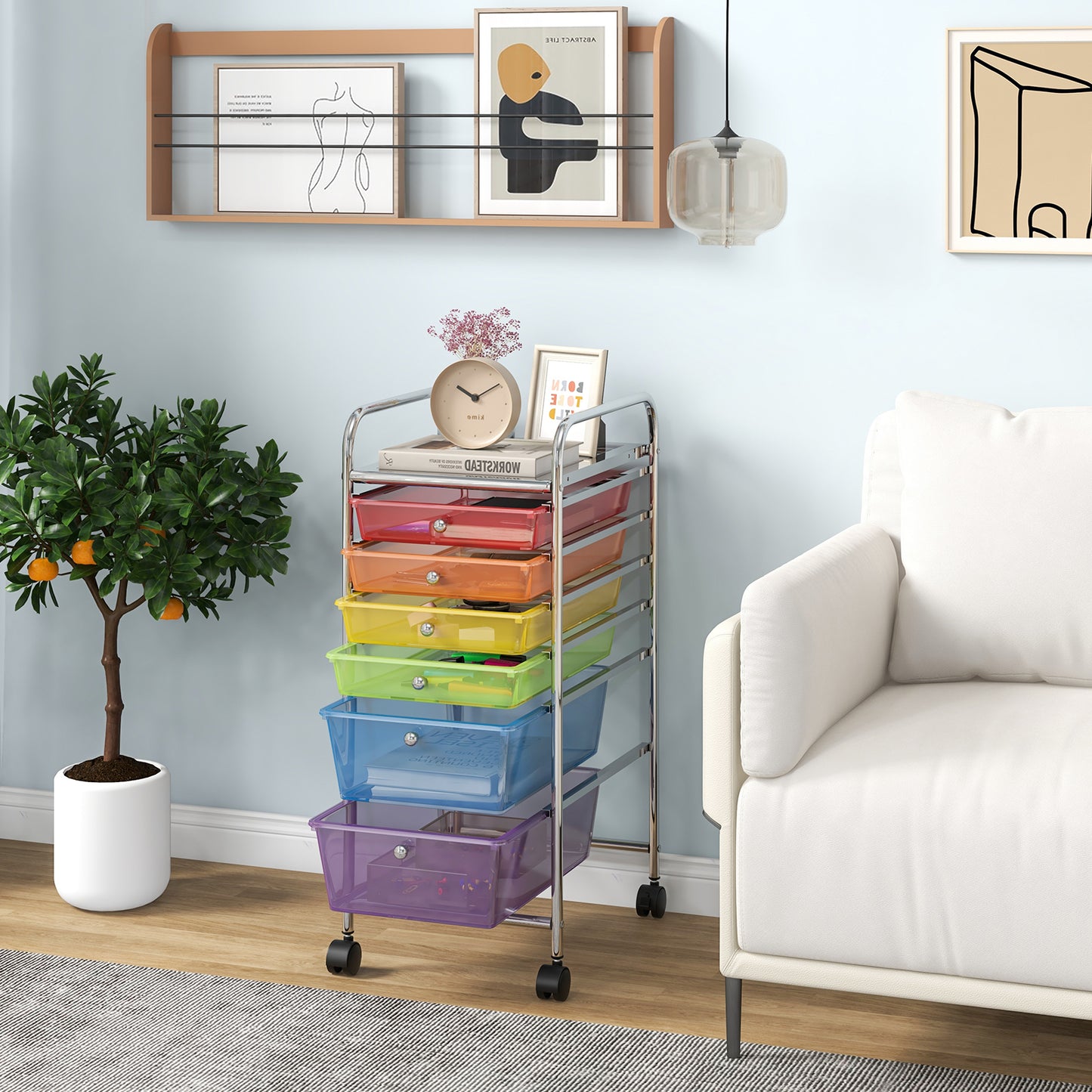 6 Drawers Rolling Storage Cart Organizer-Transparent Multicolor Kids Crystal