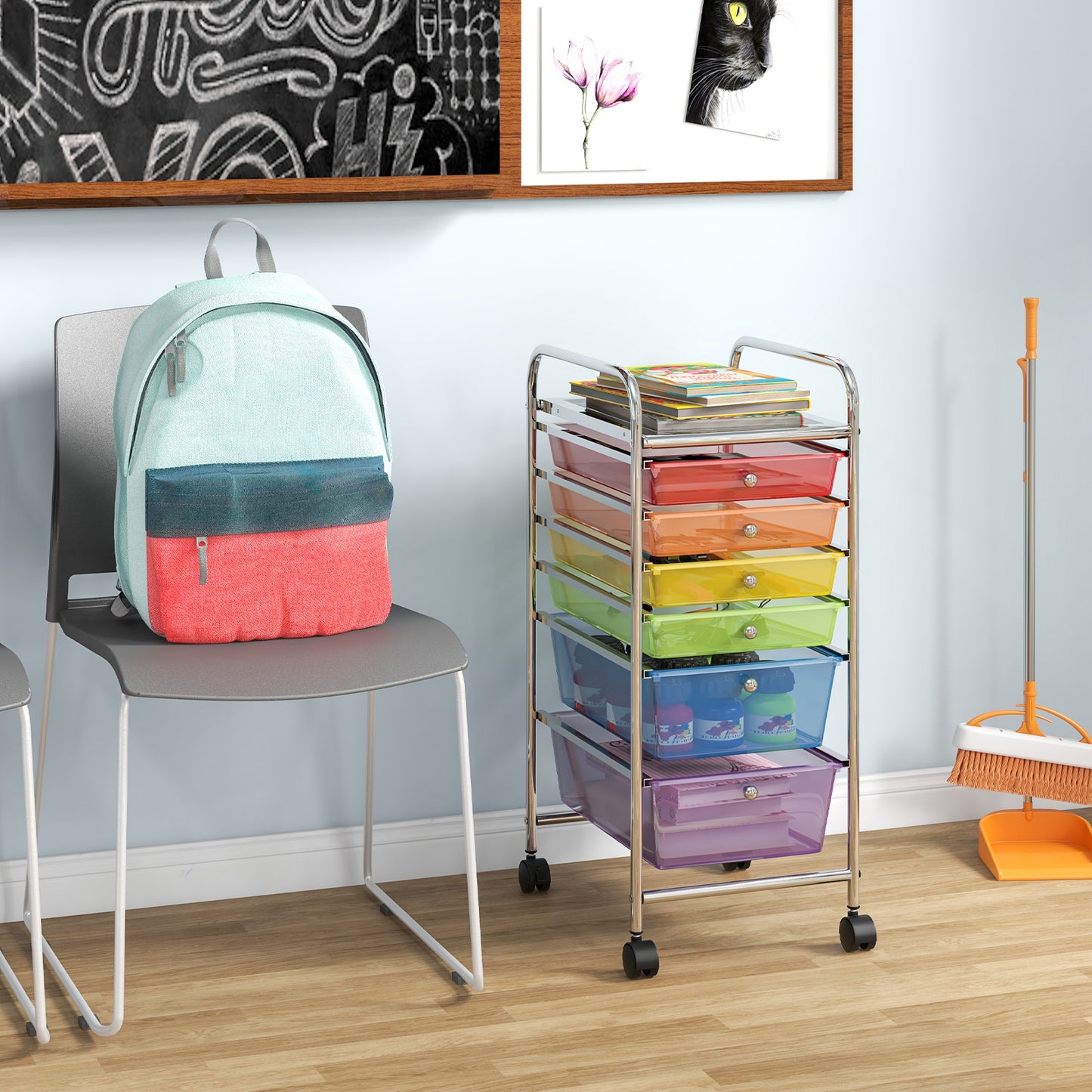 6 Drawers Rolling Storage Cart Organizer-Transparent Multicolor Kids Crystal