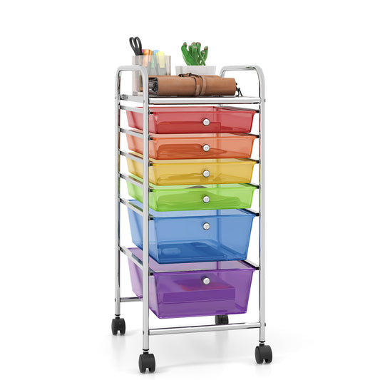 6 Drawers Rolling Storage Cart Organizer-Transparent Multicolor Kids Crystal