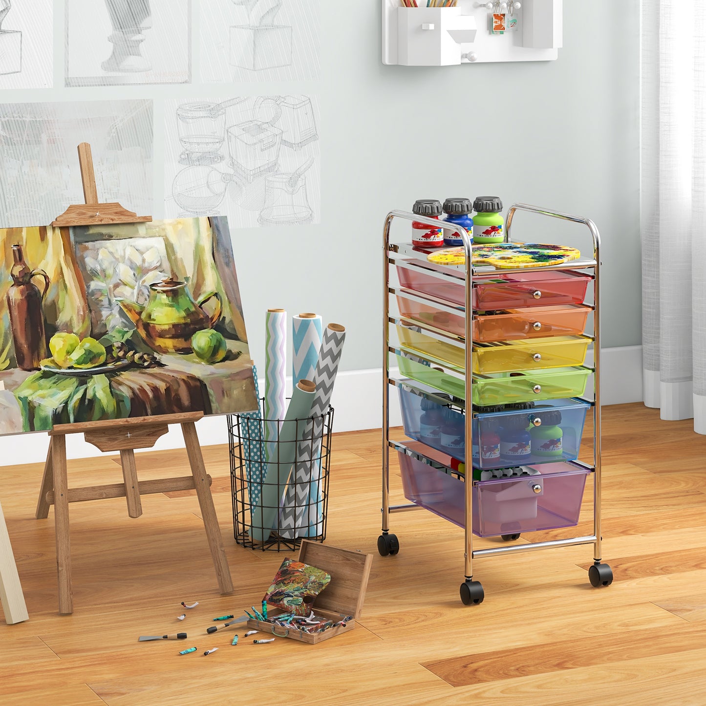 6 Drawers Rolling Storage Cart Organizer-Transparent Multicolor Kids Crystal