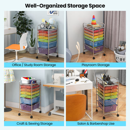 6 Drawers Rolling Storage Cart Organizer-Transparent Multicolor
