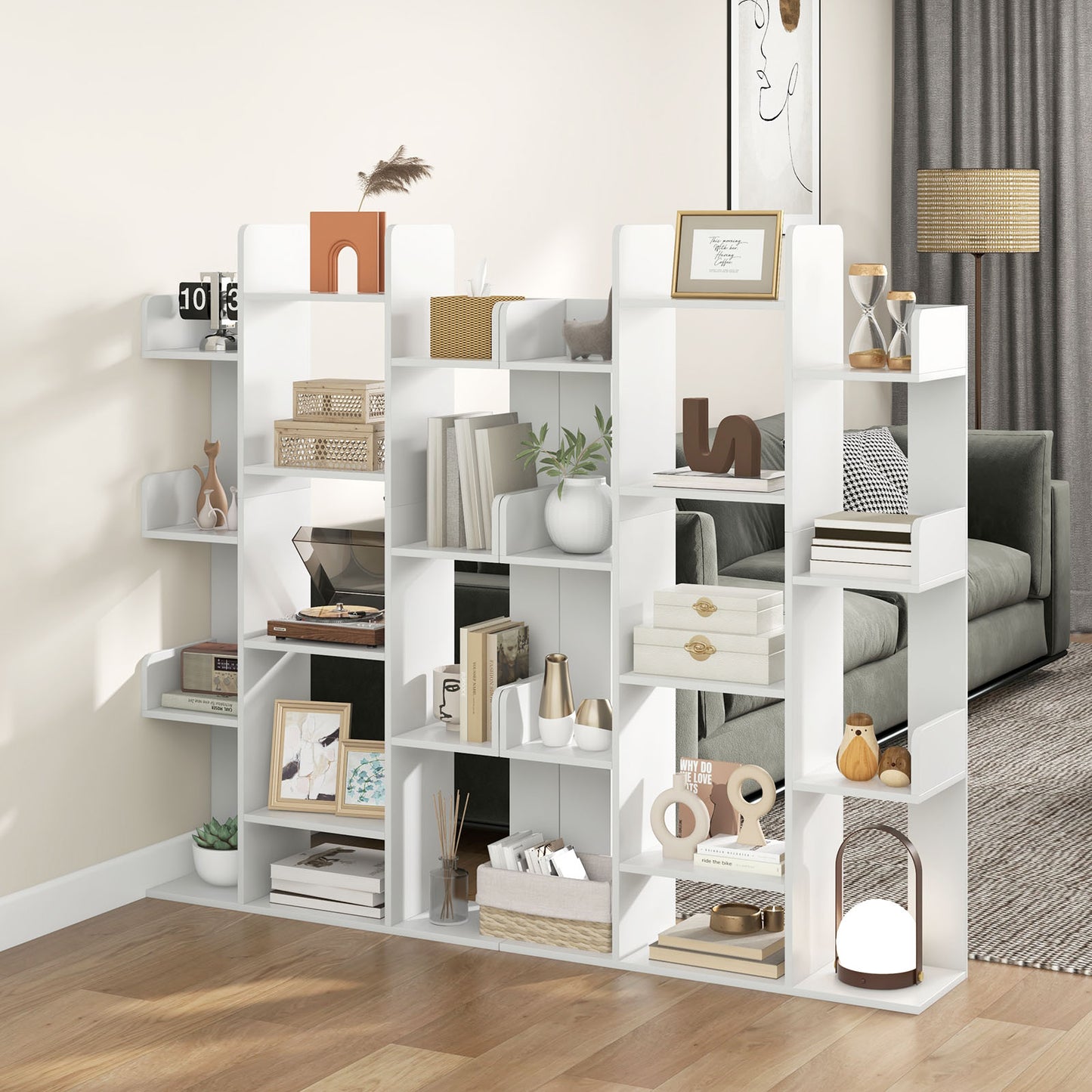 Tree-Shaped Bookshelf with 13 Compartments-White Kids Crystal