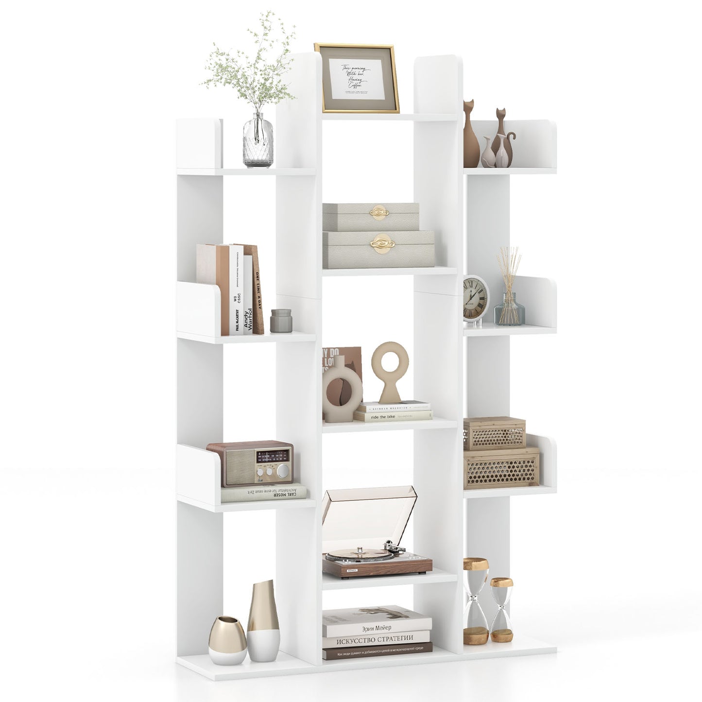 Tree-Shaped Bookshelf with 13 Compartments-White Kids Crystal