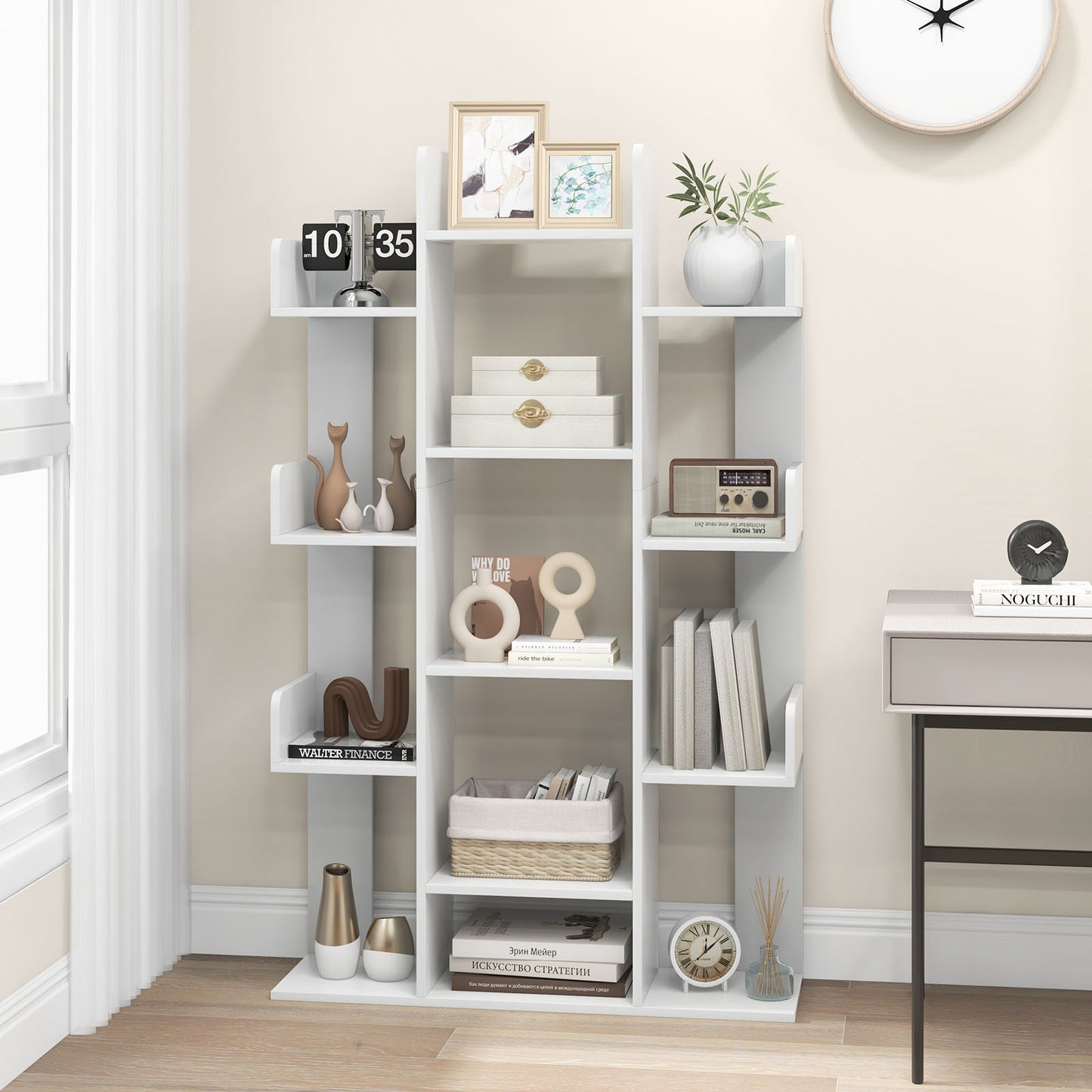 Tree-Shaped Bookshelf with 13 Compartments-White Kids Crystal