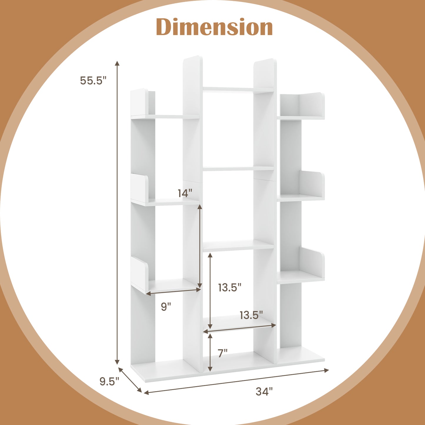 Tree-Shaped Bookshelf with 13 Compartments-White Kids Crystal