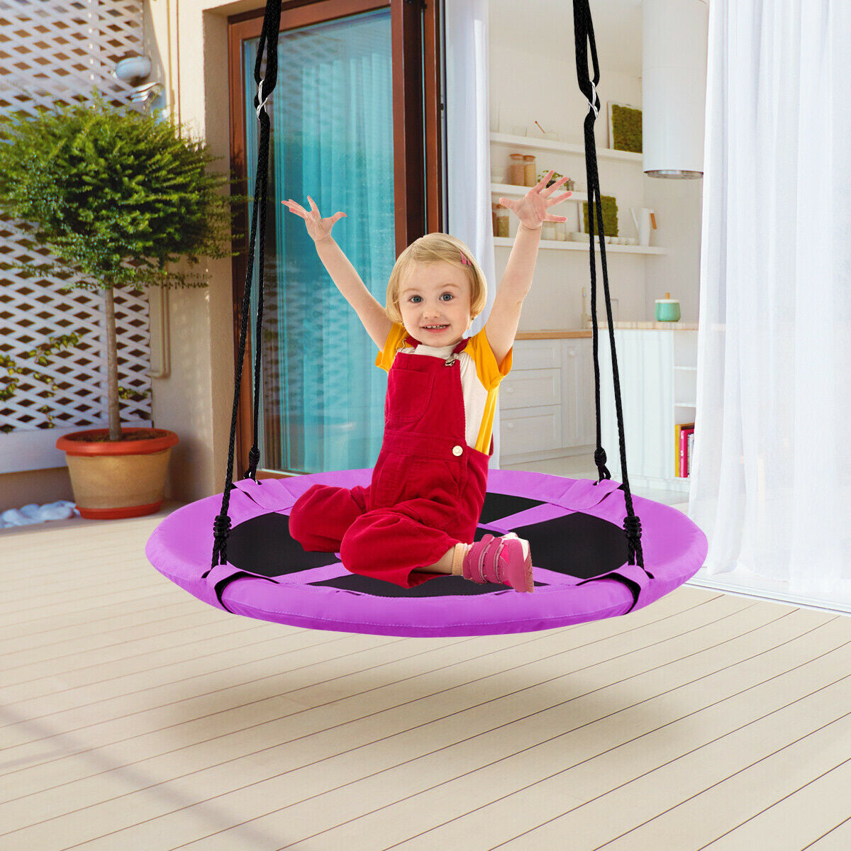 40 Inch Flying Saucer Tree Swing Indoor Outdoor Play Set-Purple Kids Crystal