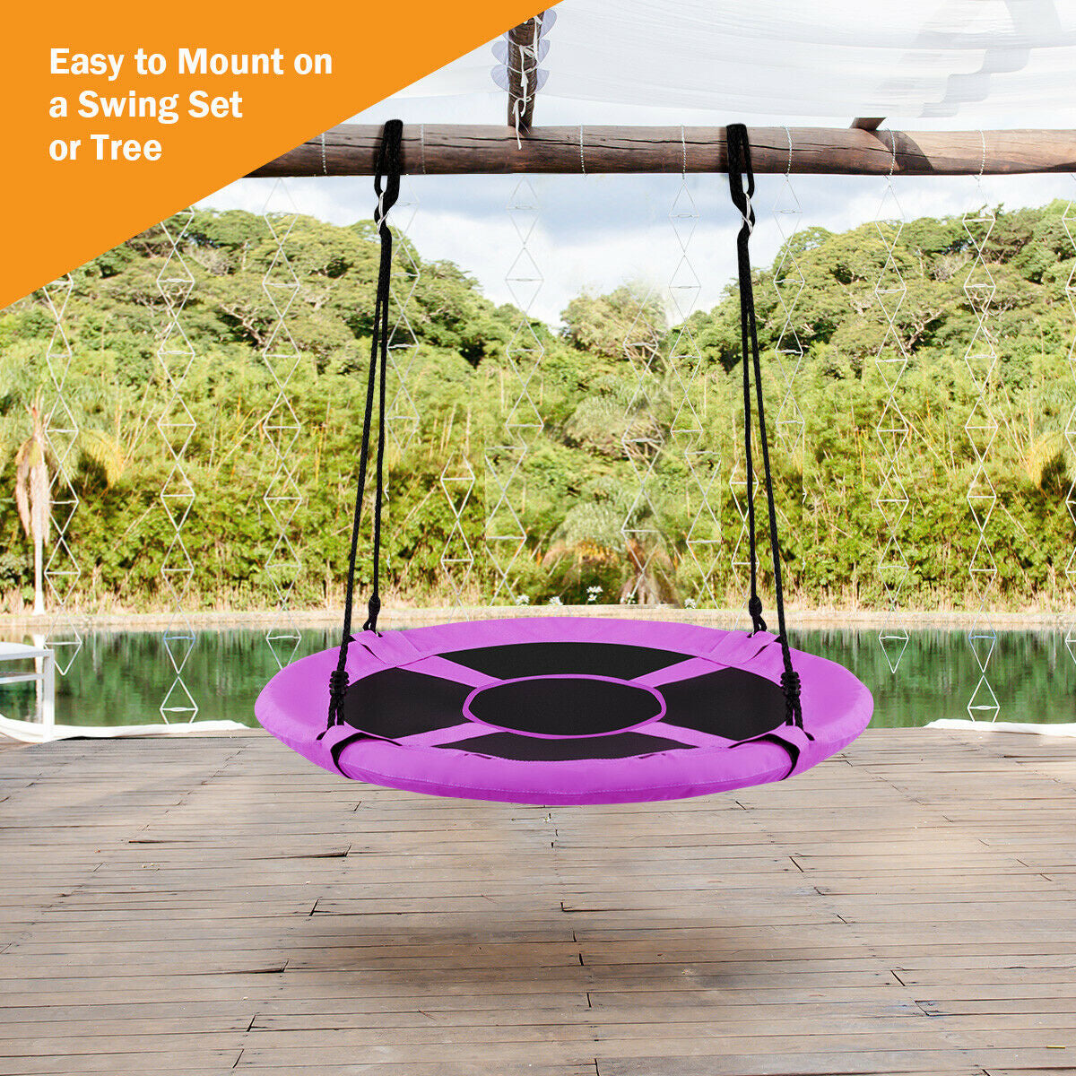 40 Inch Flying Saucer Tree Swing Indoor Outdoor Play Set-Purple Kids Crystal
