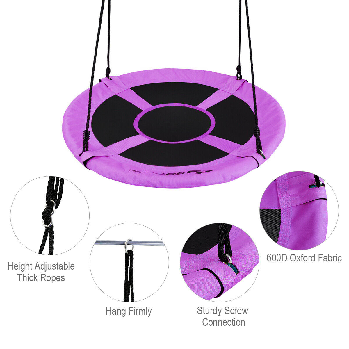 40 Inch Flying Saucer Tree Swing Indoor Outdoor Play Set-Purple Kids Crystal