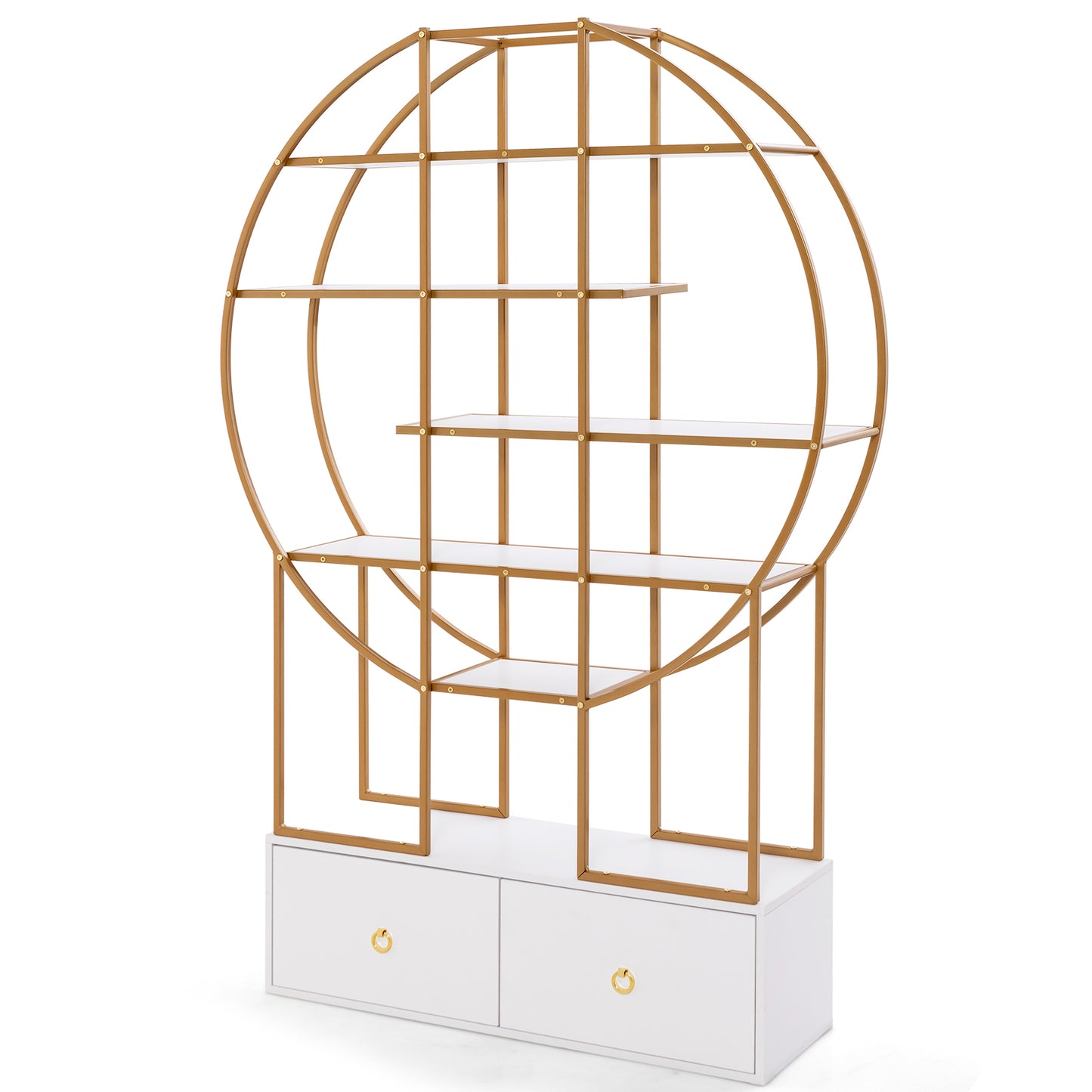 71 Inches 6-Tier Gold Bookshelf with 2 Storage Drawers-Golden Kids Crystal