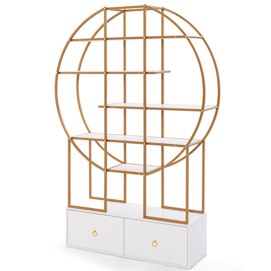 71 Inches 6-Tier Gold Bookshelf with 2 Storage Drawers-Golden Kids Crystal