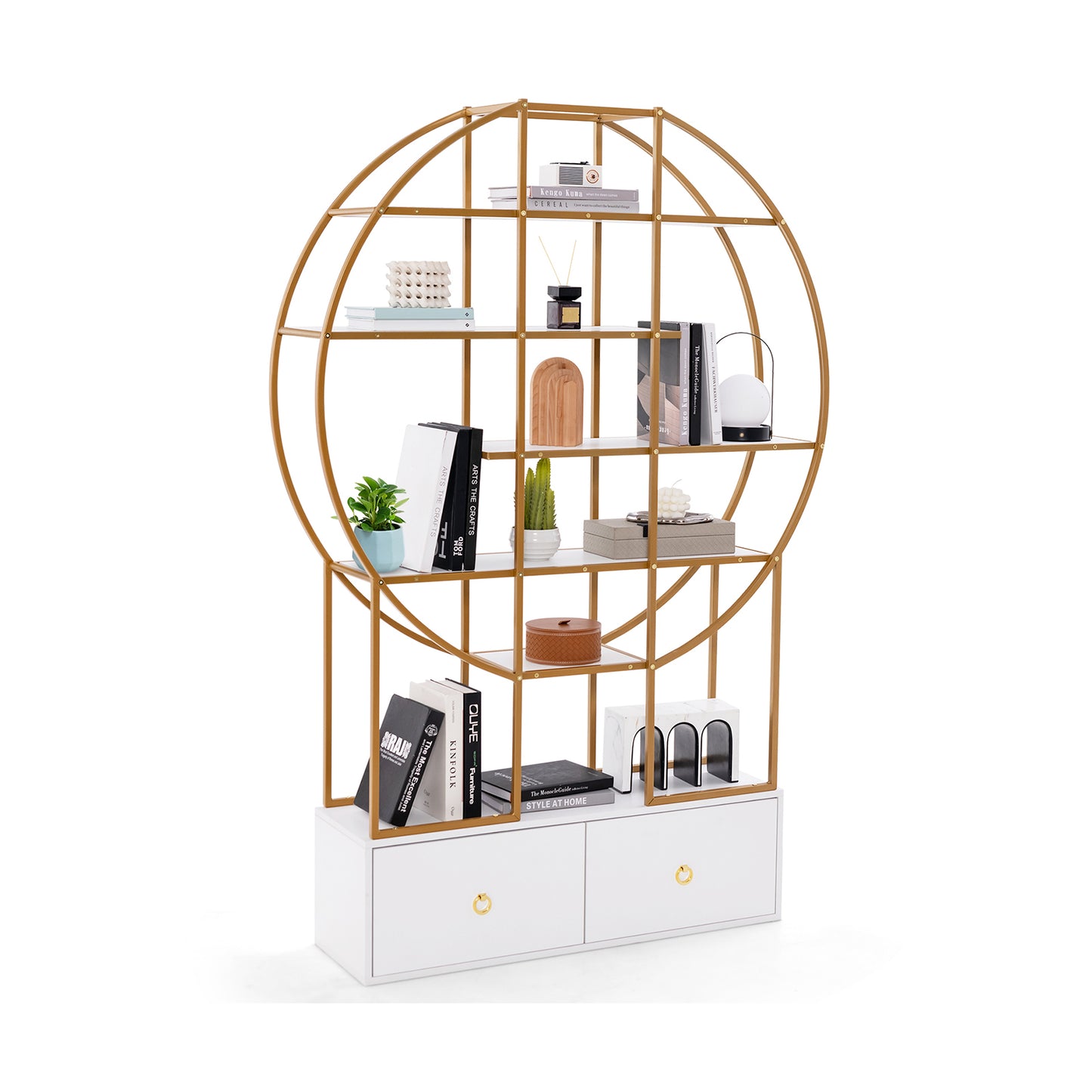 71 Inches 6-Tier Gold Bookshelf with 2 Storage Drawers-Golden Kids Crystal