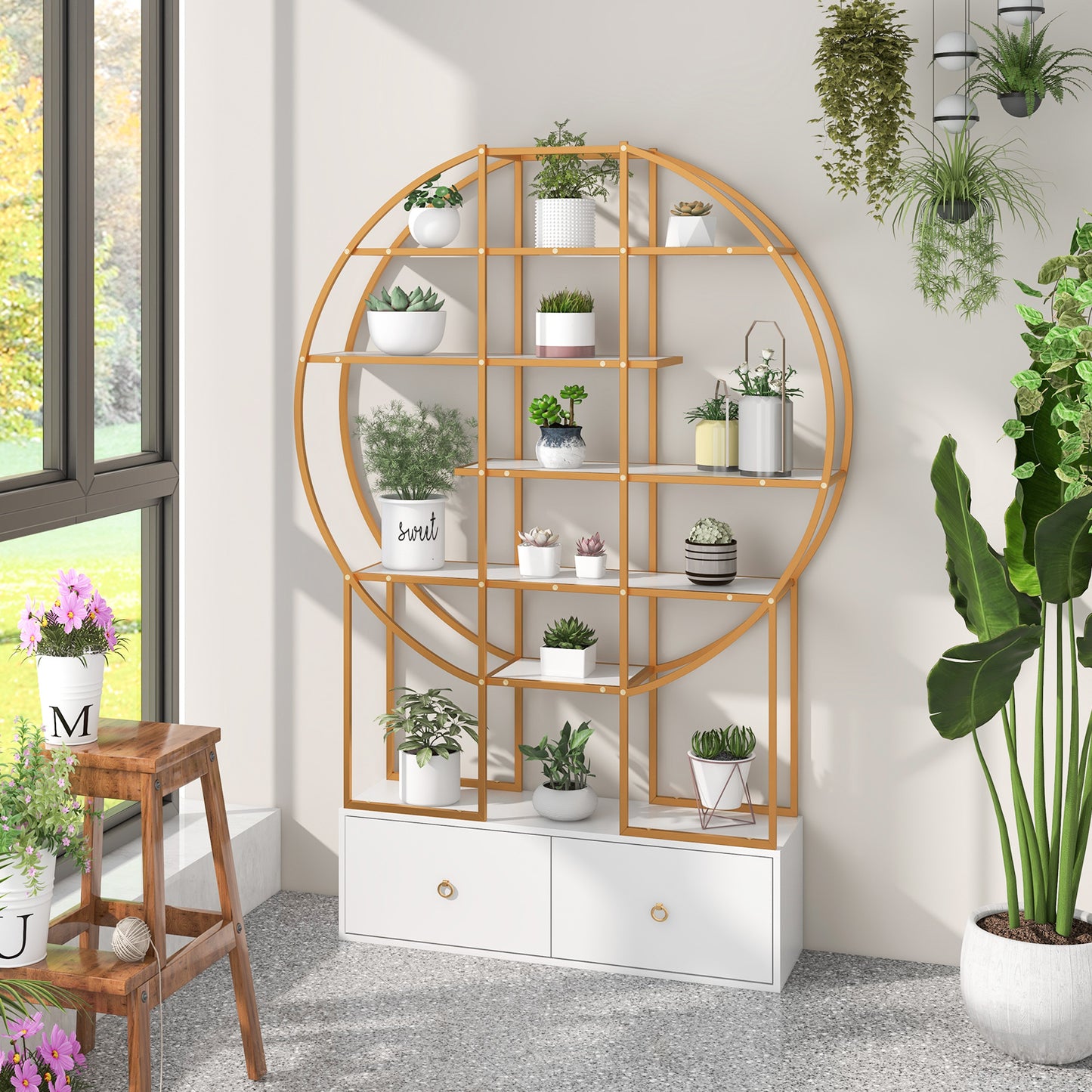 71 Inches 6-Tier Gold Bookshelf with 2 Storage Drawers-Golden Kids Crystal