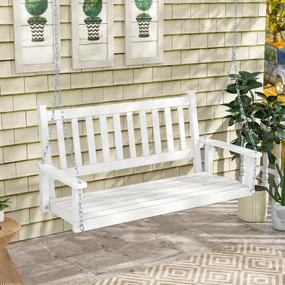 2-Person Wooden Outdoor Porch Swing with 500 lbs Weight Capacity-White