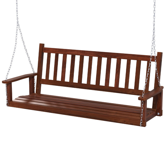 3-Person Wooden Outdoor Porch Swing with 800 lbs Weight Capacity-Brown Kids Crystal