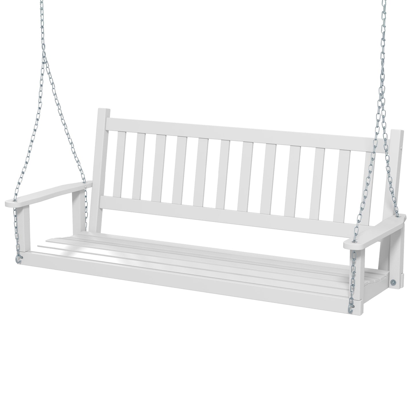 3-Person Wooden Outdoor Porch Swing with 800 lbs Weight Capacity-White Kids Crystal