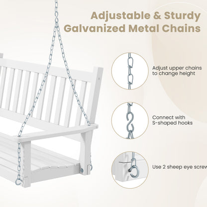 3-Person Wooden Outdoor Porch Swing with 800 lbs Weight Capacity-White