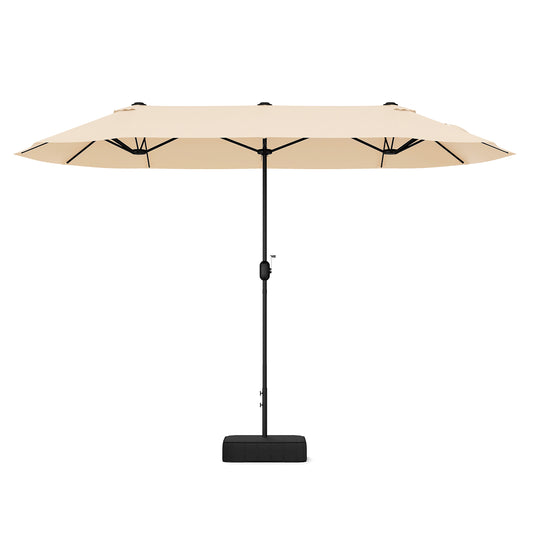 13 Feet Double-Sided Patio Twin Table Umbrella with Crank Handle-Beige Kids Crystal