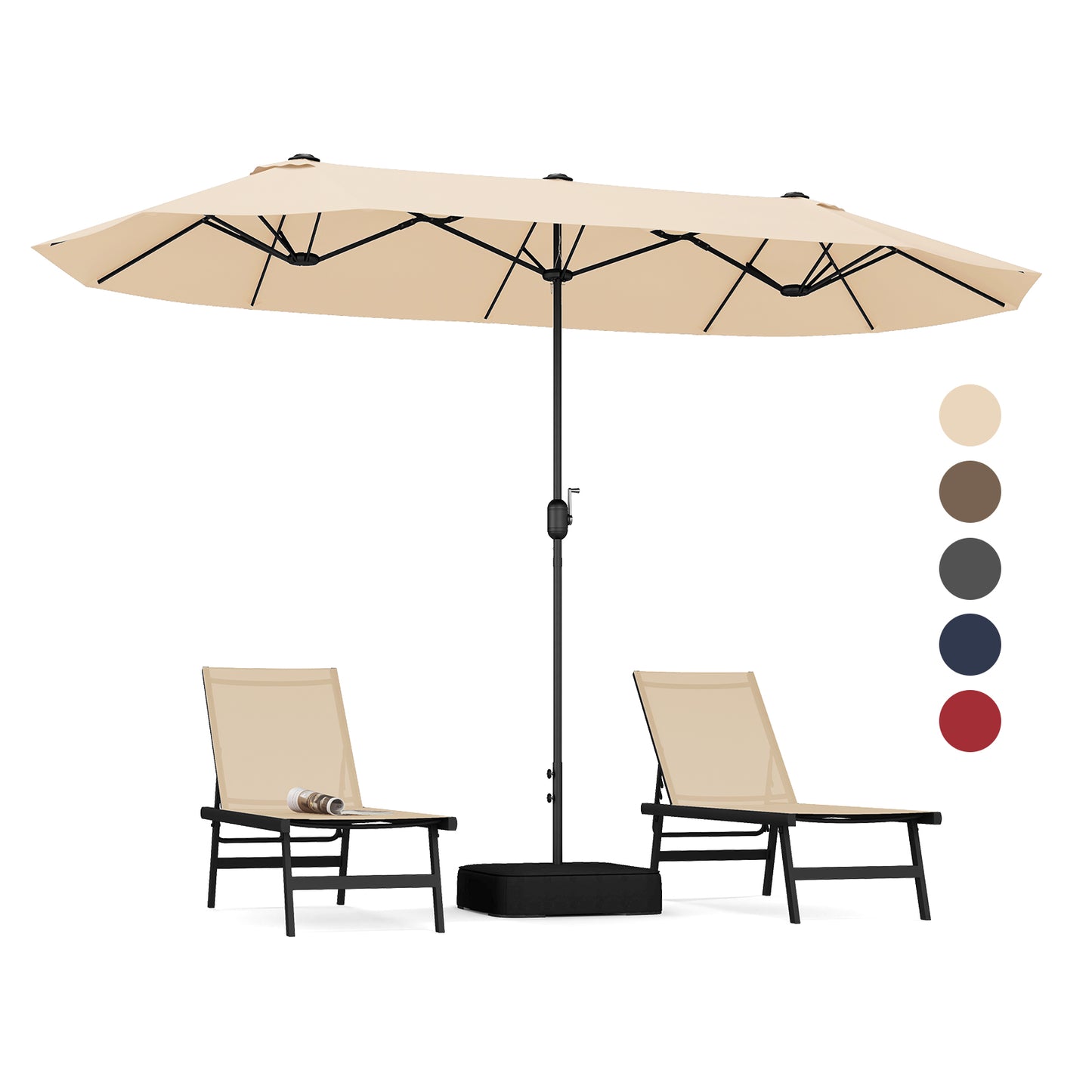 13 Feet Double-Sided Patio Twin Table Umbrella with Crank Handle-Beige Kids Crystal