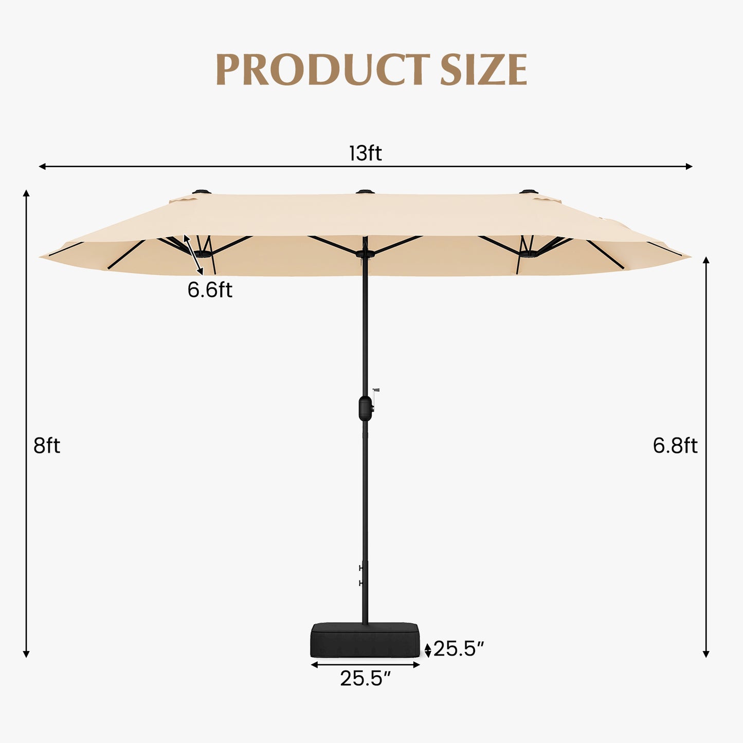 13 Feet Double-Sided Patio Twin Table Umbrella with Crank Handle-Beige Kids Crystal