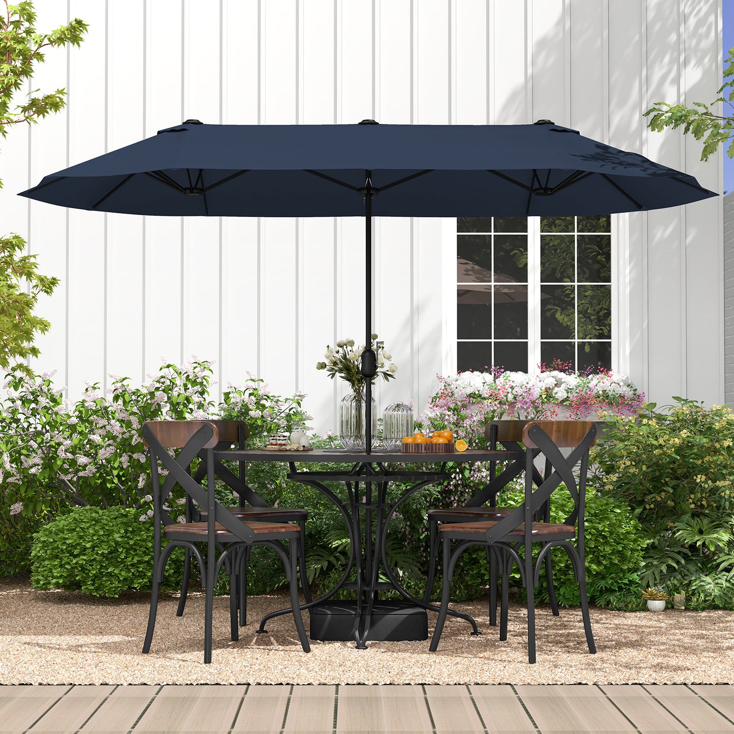 13 Feet Double-Sided Patio Twin Table Umbrella with Crank Handle-Navy Kids Crystal