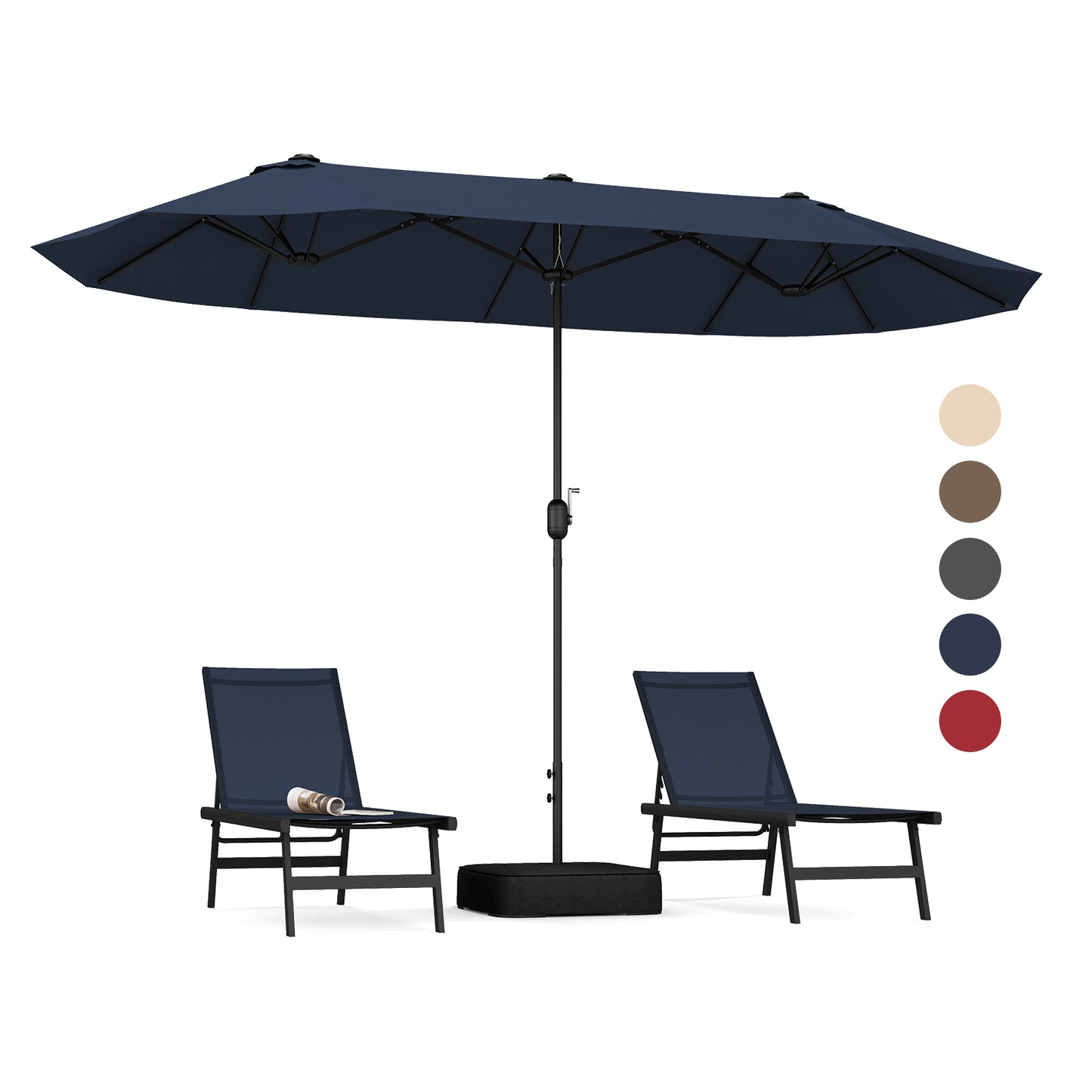 13 Feet Double-Sided Patio Twin Table Umbrella with Crank Handle-Navy Kids Crystal