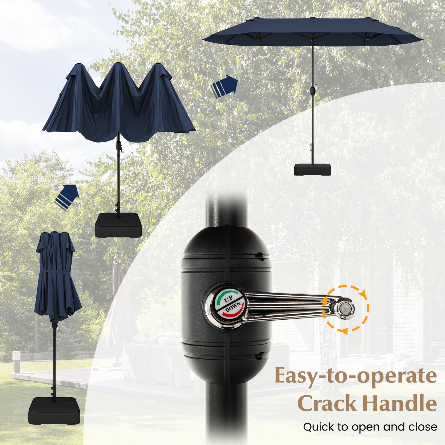 13 Feet Double-Sided Patio Twin Table Umbrella with Crank Handle-Navy Kids Crystal