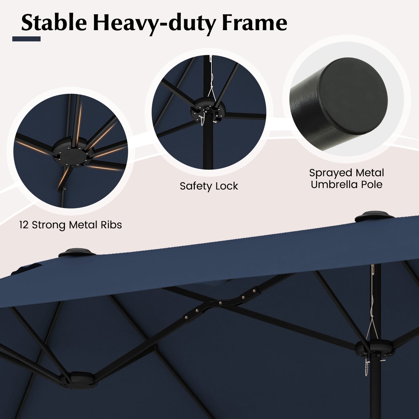 13 Feet Double-Sided Patio Twin Table Umbrella with Crank Handle-Navy Kids Crystal