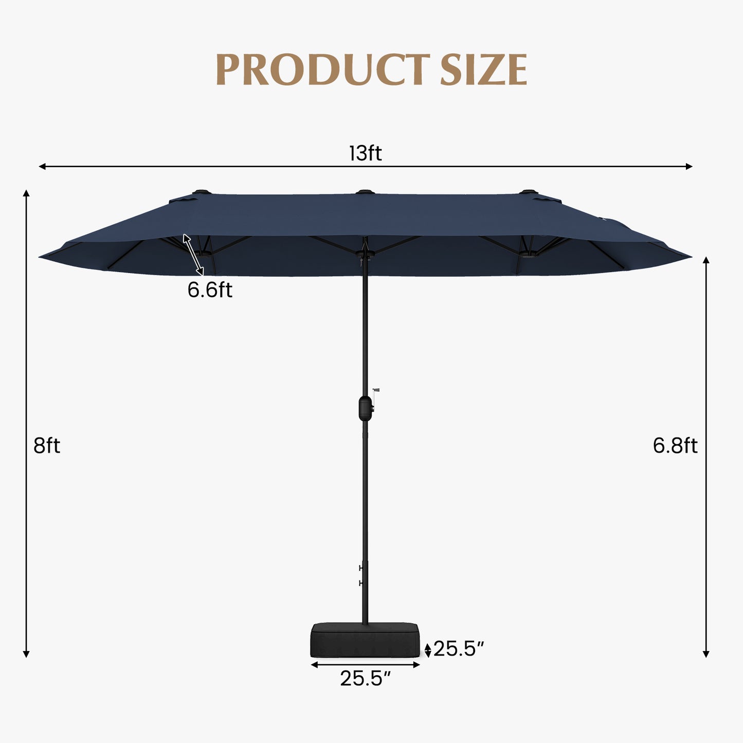 13 Feet Double-Sided Patio Twin Table Umbrella with Crank Handle-Navy Kids Crystal