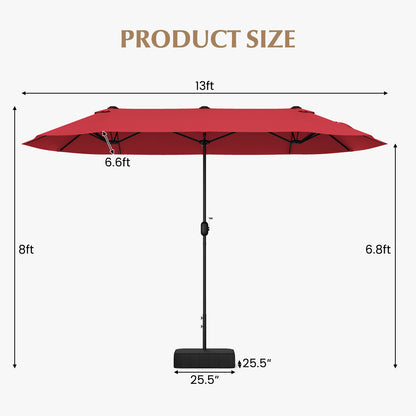 13 Feet Double-Sided Patio Twin Table Umbrella with Crank Handle-Wine