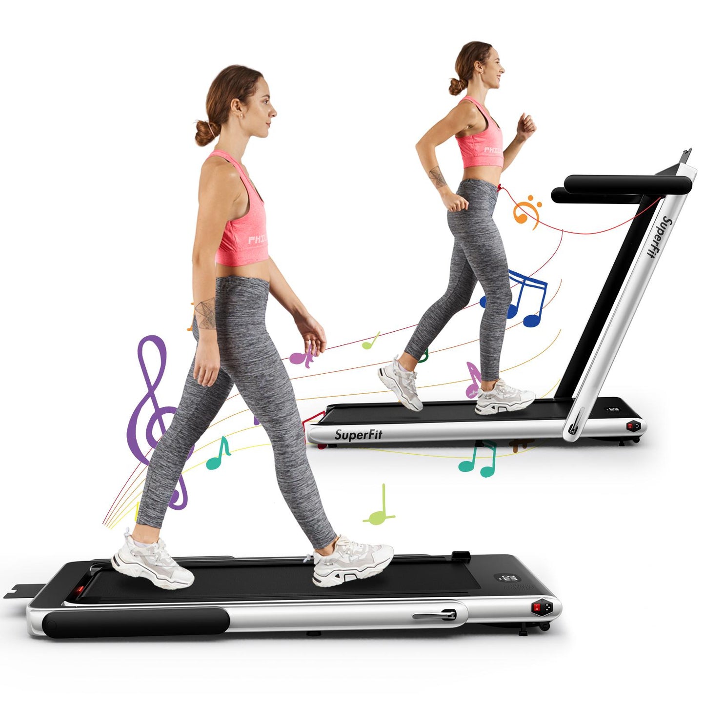 2.25HP 2 in 1 Folding Treadmill with APP Speaker Remote Control-Silver Kids Crystal