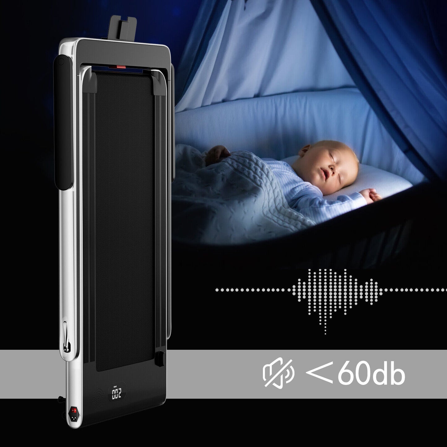 2.25HP 2 in 1 Folding Treadmill with APP Speaker Remote Control-Silver Kids Crystal