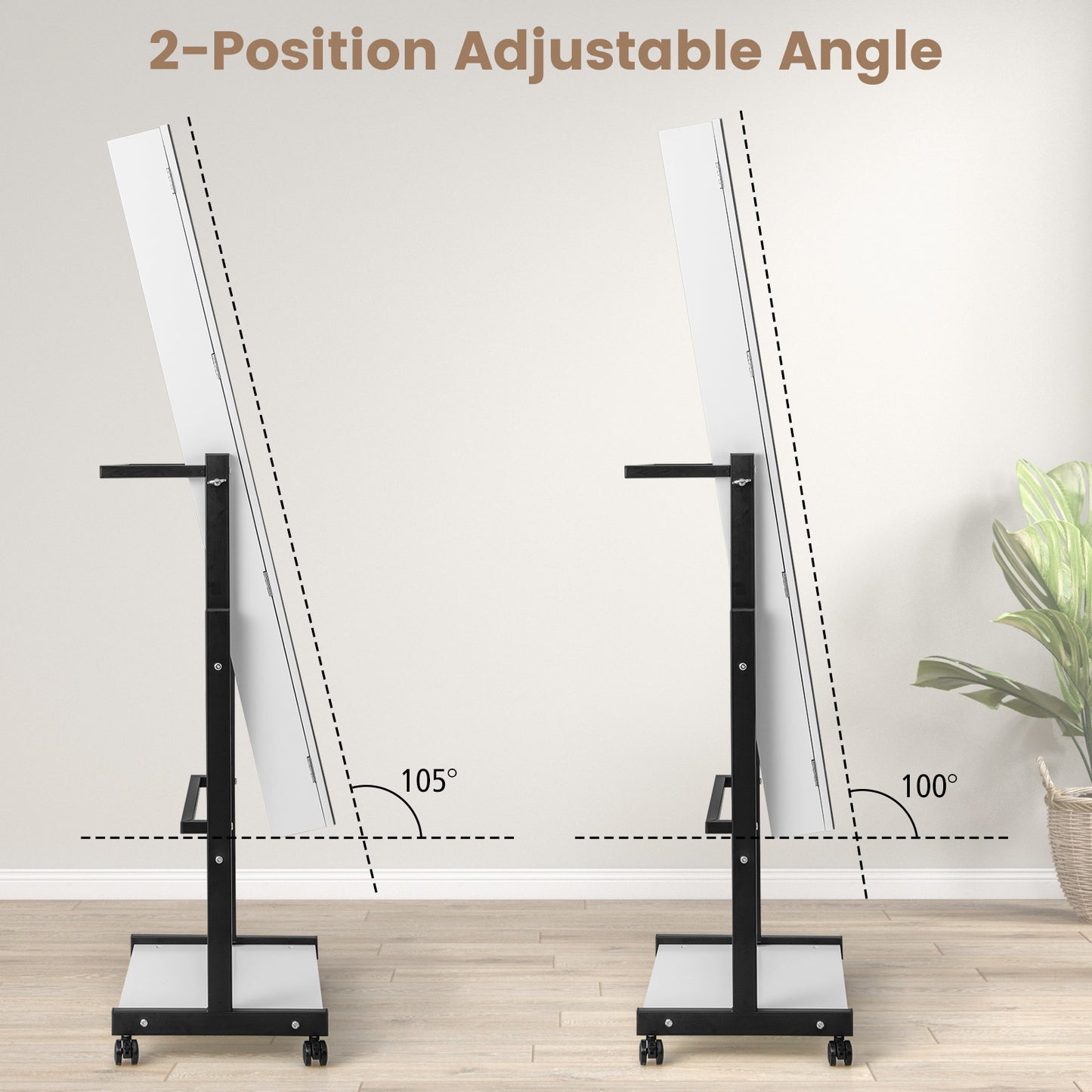3-Color 46 LED Lights Mirror Jewelry Cabinet Armoire Adjustable Height with Wheels-White Kids Crystal