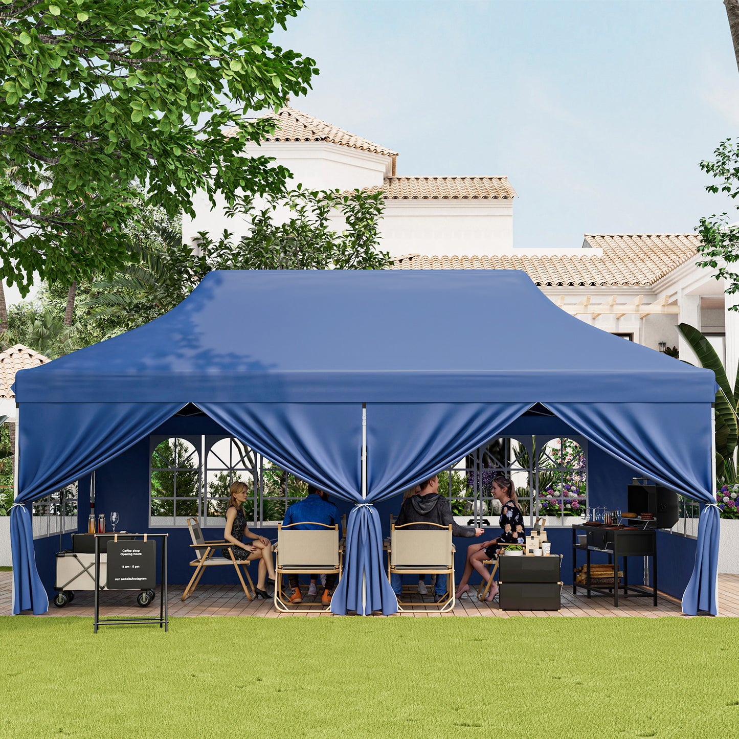 10 x 20 FT Pop up Canopy with 6 Sidewalls and Windows and Carrying Bag for Party Wedding Picnic-Blue Kids Crystal