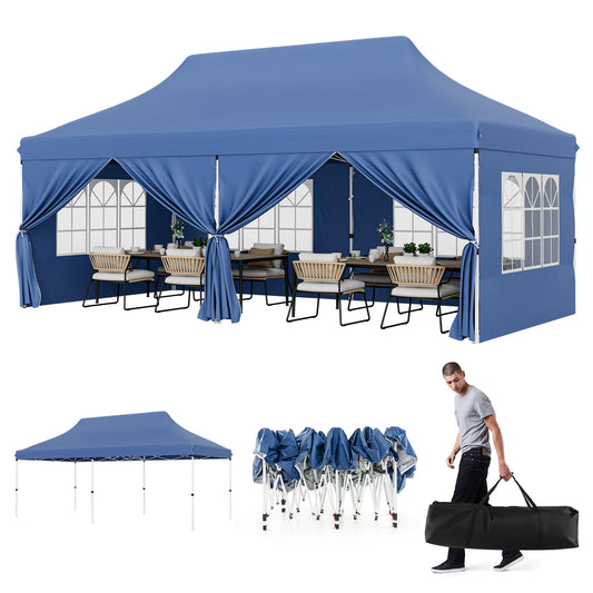 10 x 20 FT Pop up Canopy with 6 Sidewalls and Windows and Carrying Bag for Party Wedding Picnic-Blue Kids Crystal