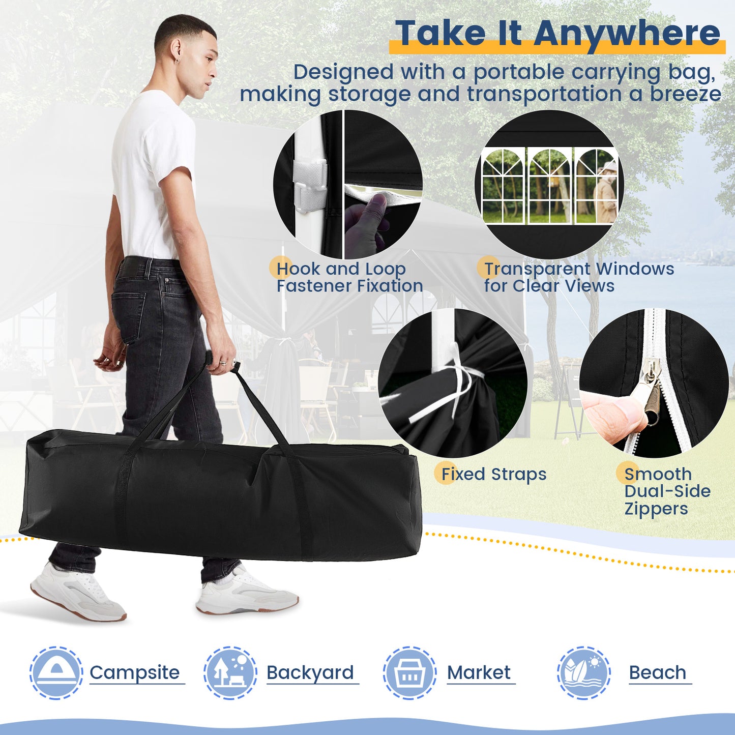 10 x 20 FT Pop up Canopy with 6 Sidewalls and Windows and Carrying Bag for Party Wedding Picnic-Black Kids Crystal