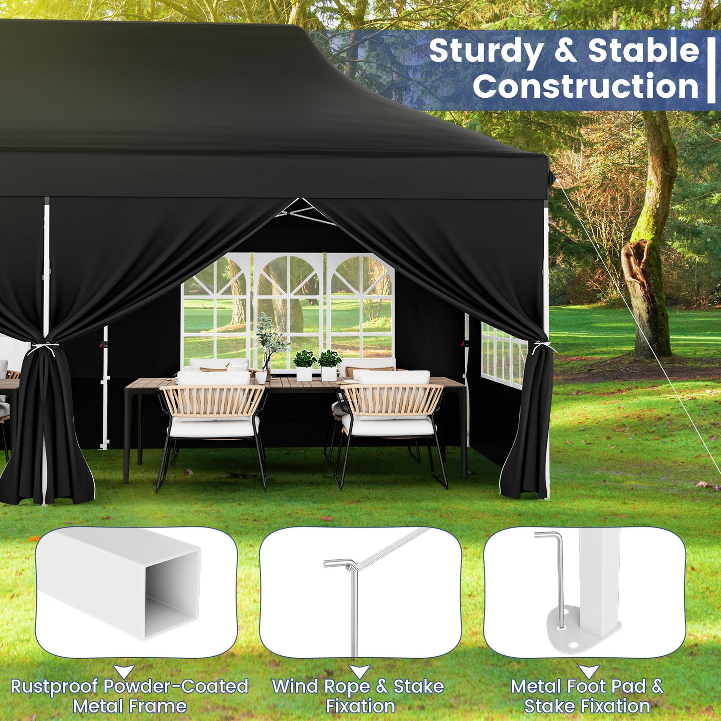 10 x 20 FT Pop up Canopy with 6 Sidewalls and Windows and Carrying Bag for Party Wedding Picnic-Black Kids Crystal