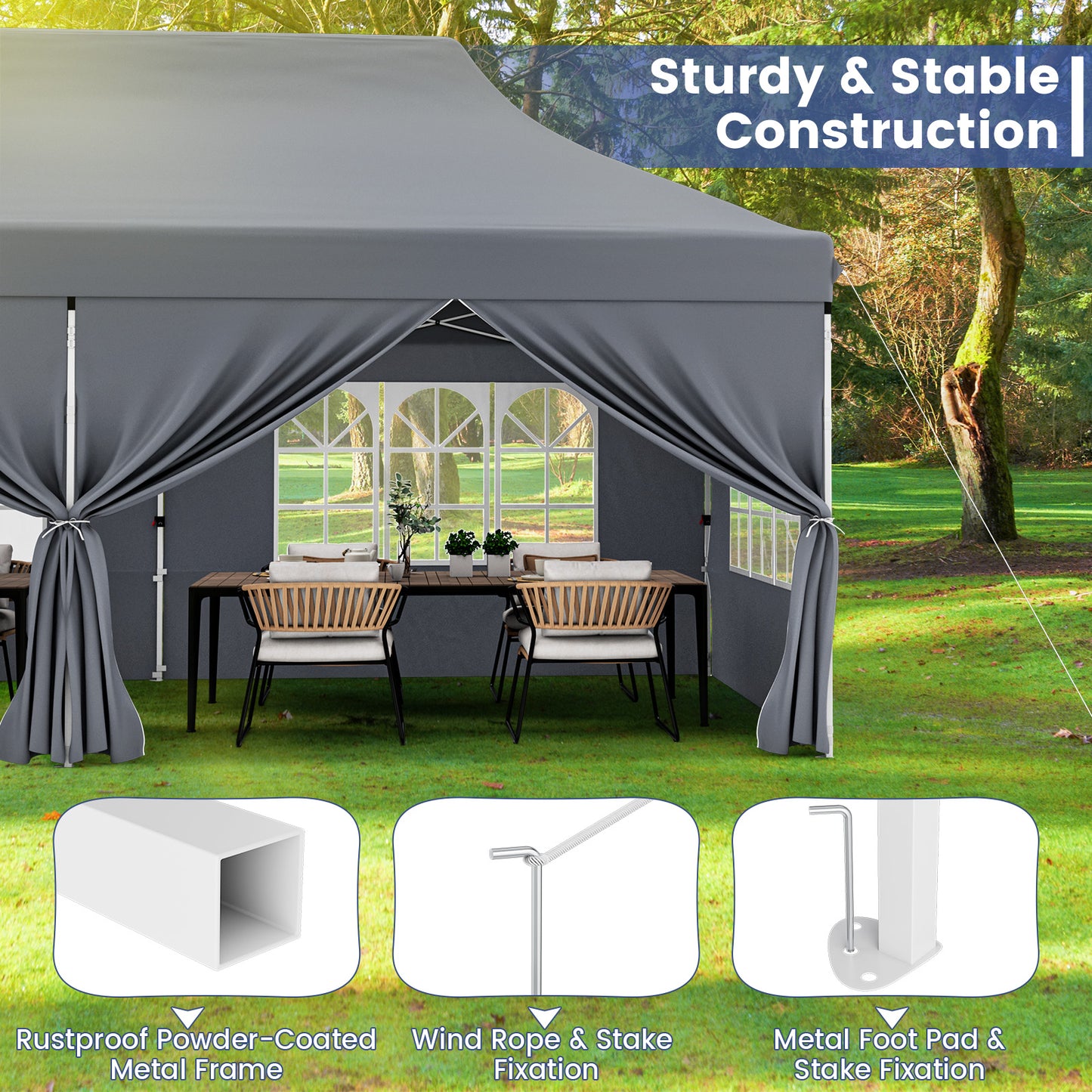 10 x 20 FT Pop up Canopy with 6 Sidewalls and Windows and Carrying Bag for Party Wedding Picnic-Gray Kids Crystal