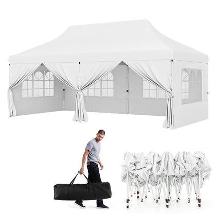 10 x 20 FT Pop up Canopy with 6 Sidewalls and Windows and Carrying Bag for Party Wedding Picnic-White