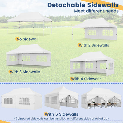 10 x 20 FT Pop up Canopy with 6 Sidewalls and Windows and Carrying Bag for Party Wedding Picnic-White