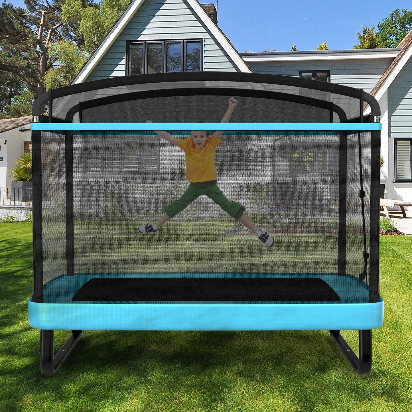 6 Feet Kids Entertaining Trampoline with Swing Safety Fence-Navy Kids Crystal