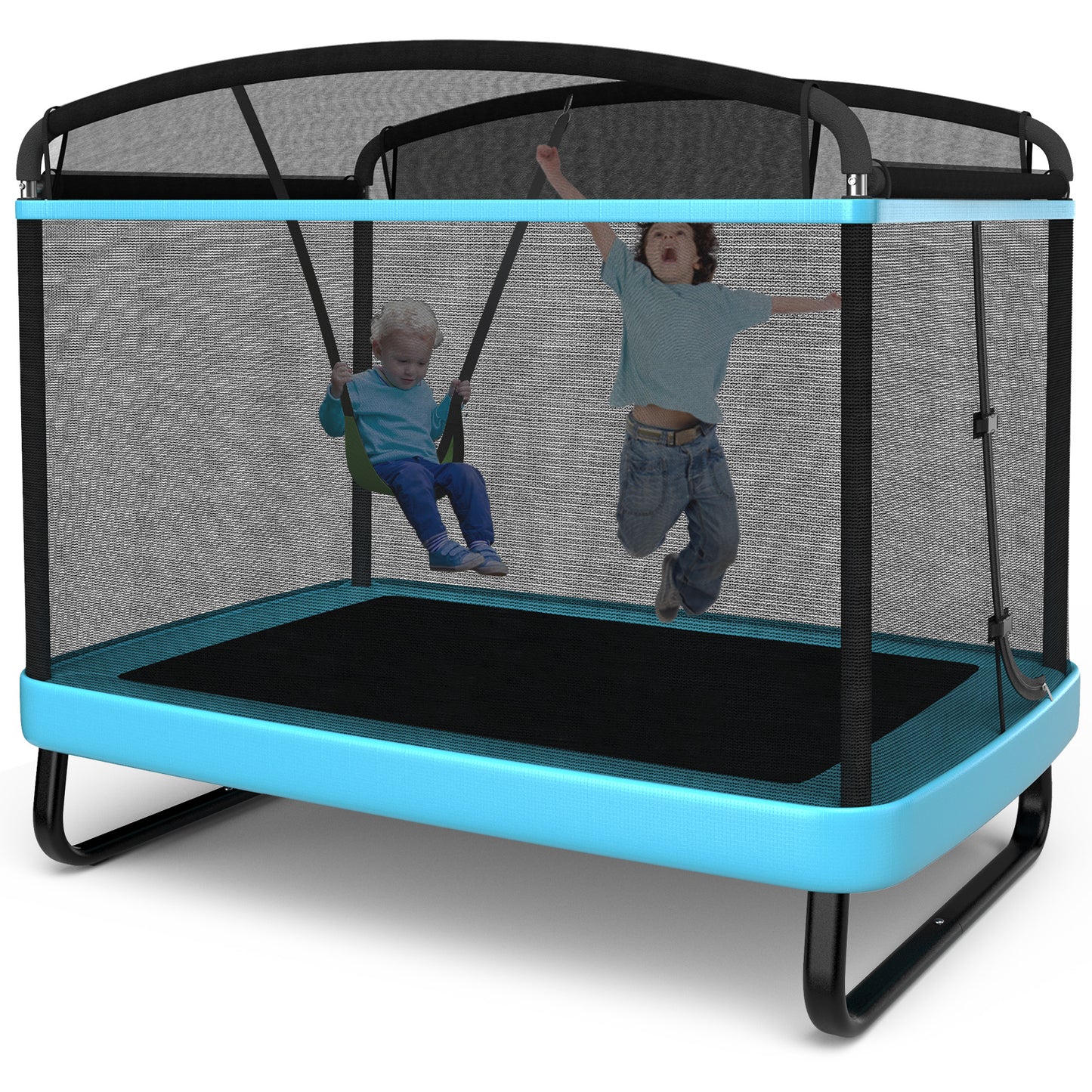 6 Feet Kids Entertaining Trampoline with Swing Safety Fence-Navy Kids Crystal