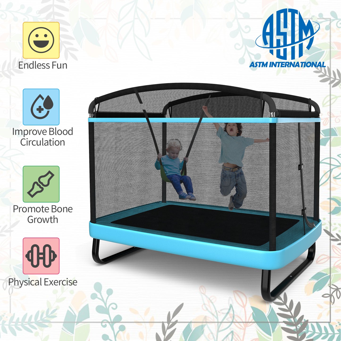 6 Feet Kids Entertaining Trampoline with Swing Safety Fence-Navy Kids Crystal
