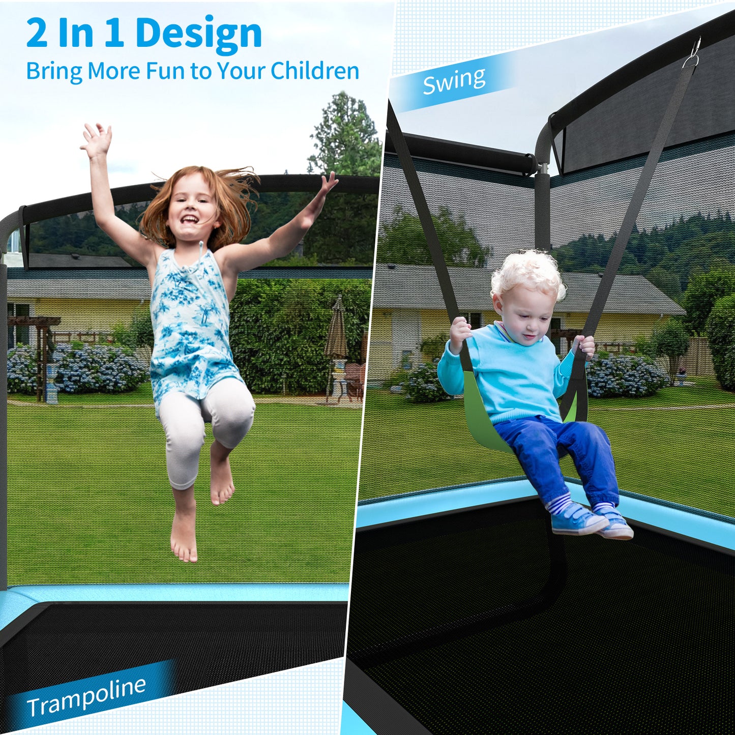6 Feet Kids Entertaining Trampoline with Swing Safety Fence-Navy Kids Crystal