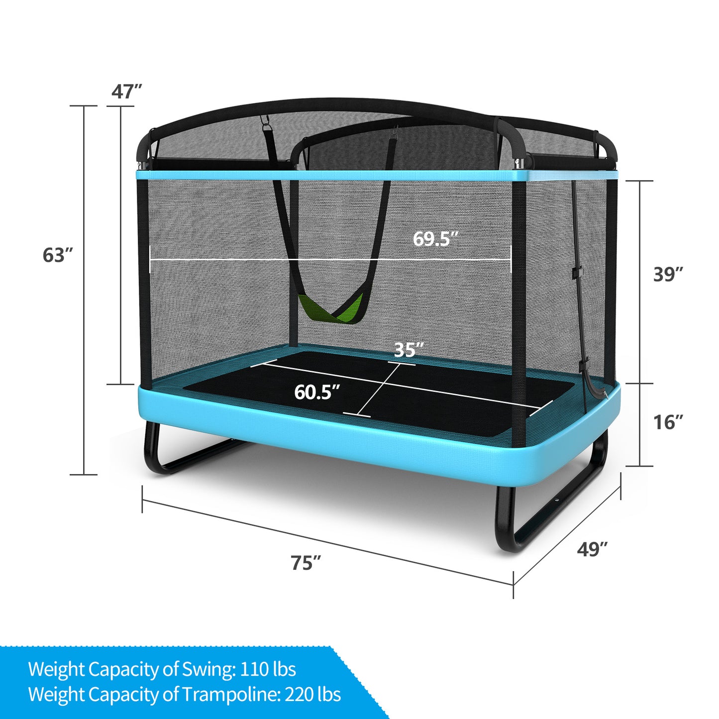 6 Feet Kids Entertaining Trampoline with Swing Safety Fence-Navy Kids Crystal