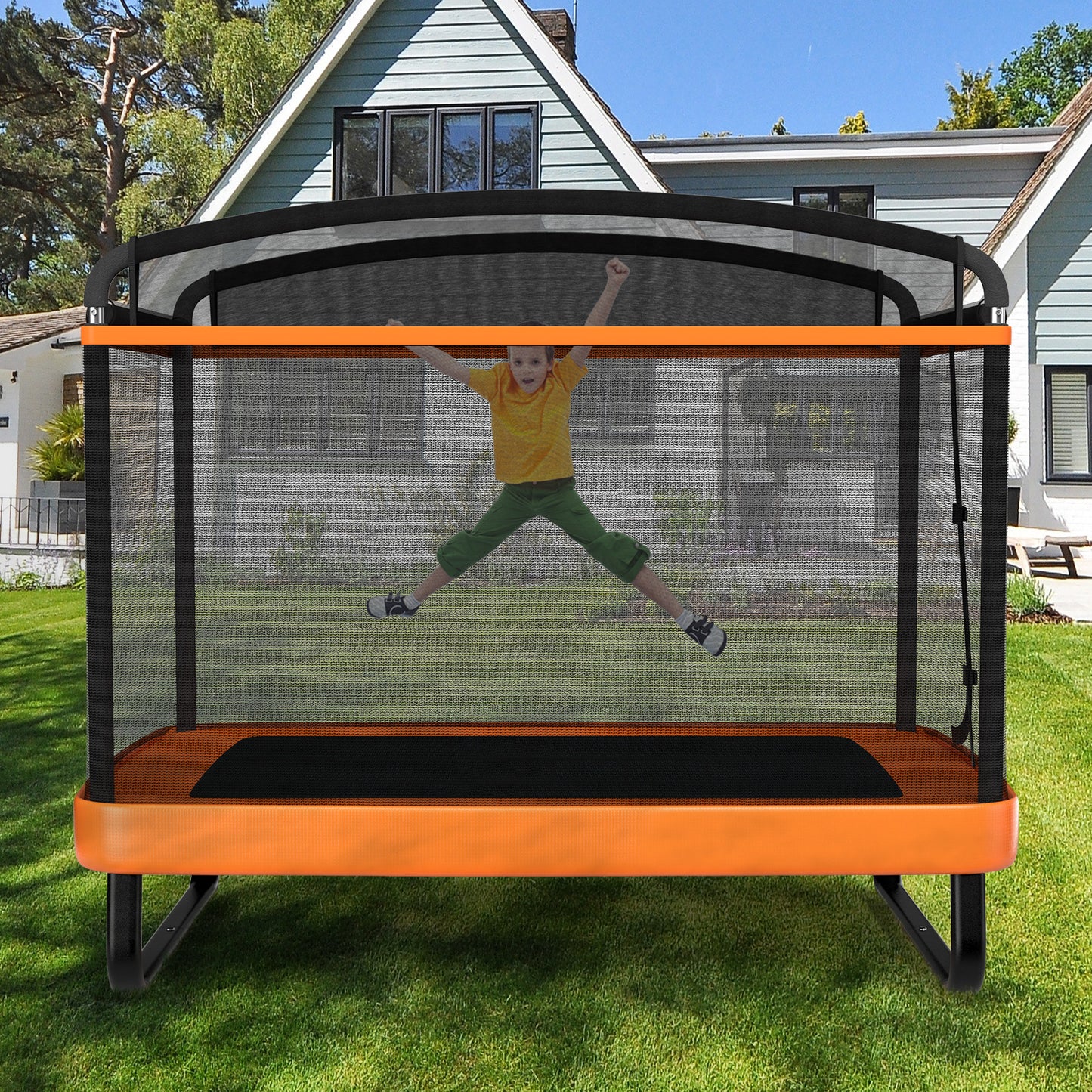 6 Feet Kids Entertaining Trampoline with Swing Safety Fence-Red Orange Kids Crystal