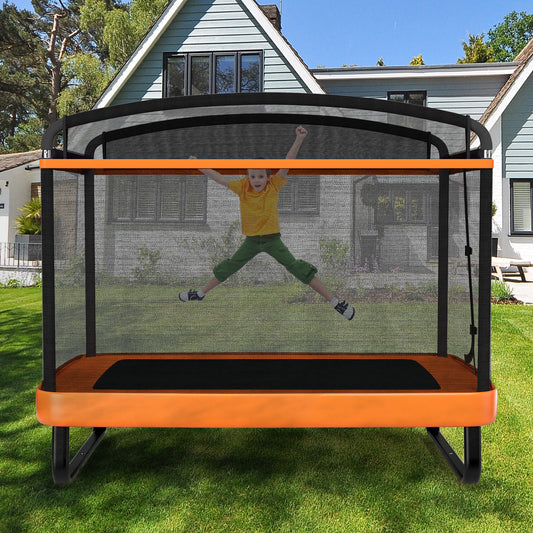 6 Feet Kids Entertaining Trampoline with Swing Safety Fence-Red Orange Kids Crystal
