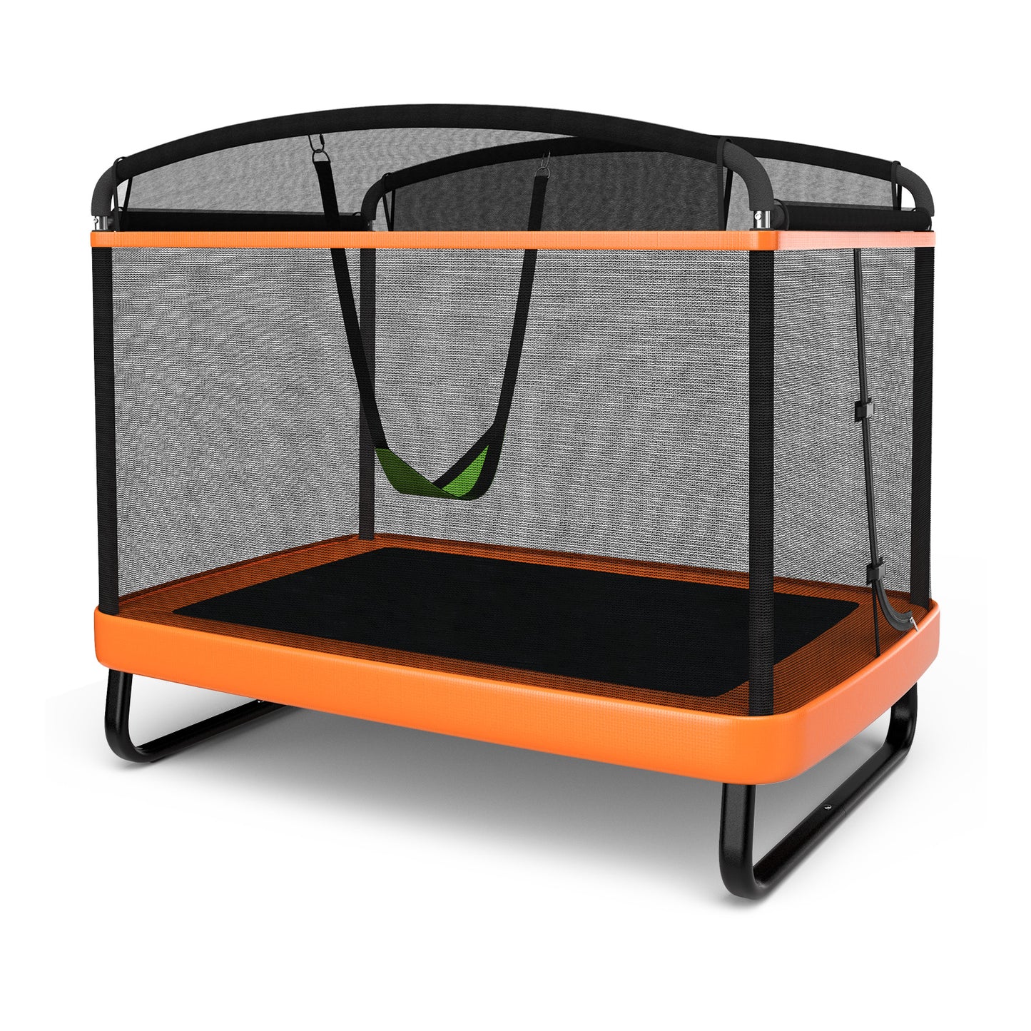 6 Feet Kids Entertaining Trampoline with Swing Safety Fence-Red Orange Kids Crystal
