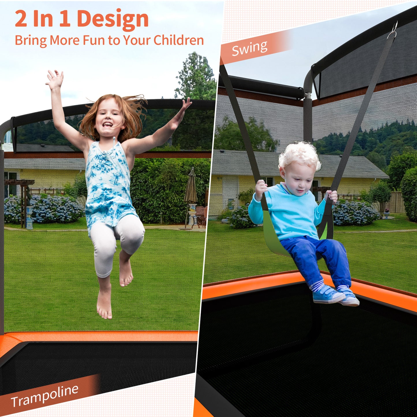 6 Feet Kids Entertaining Trampoline with Swing Safety Fence-Red Orange Kids Crystal